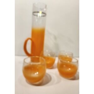 Blendo Pitcher 4 Glasses  Orange Ombre Frosted Glassware Set with Gold Trim